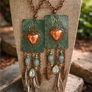 Gypsy South Turquoise Sacred Flaming Heart Statement Necklace
